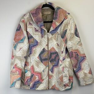 Vintage Genoa Sweaters Wool Blend Pastel Zigzag Patterned Jacket Sz large